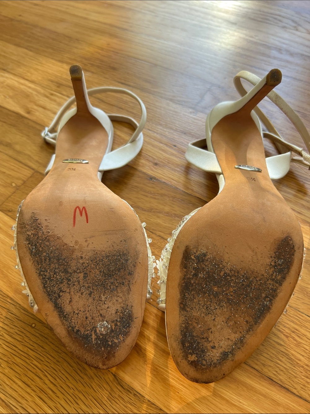 Badgley Mischka Ivory Beaded Floral Open-Toe Heels - Picture 5 of 6
